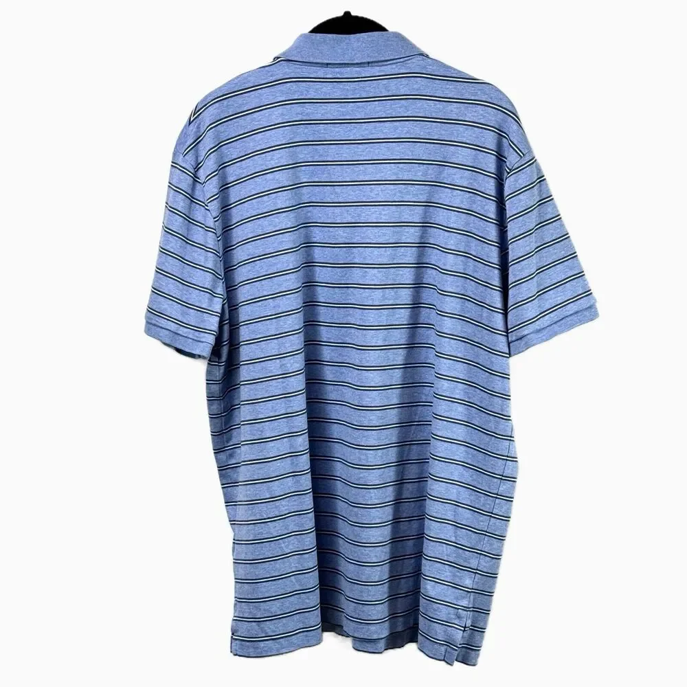 Polo Ralph Lauren Slim Fit Polo Shirt Mens XL Light Blue Stripe Short Sleeve
